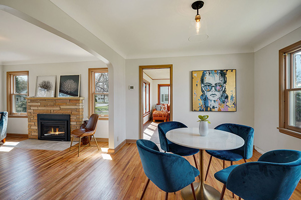 6628 Oliver Ave So Richfield MN Staging Diningroom After with Bright art Skye McLoughlin