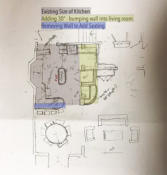 drawing of kitchen remodel